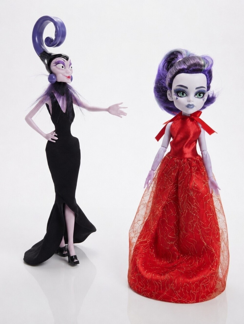 Disney Mattel Villain Doll Lot of 2 Purple Hair Red & Black Dresses 2021 2023